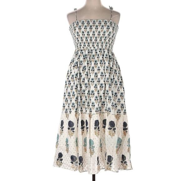 Women’s Marea Print Metallic Smocked Midi Dress Size XL - Picture 1 of 5